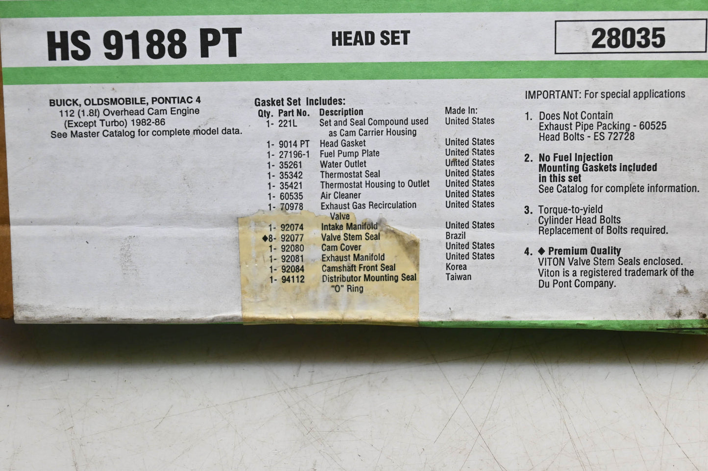 Fel-Pro HS 9188 PT Head Gasket Kit NOS