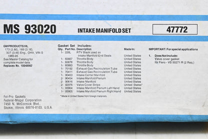 Fel-Pro MS 93020, 10048962 Intake Manifold Gasket Kit NOS