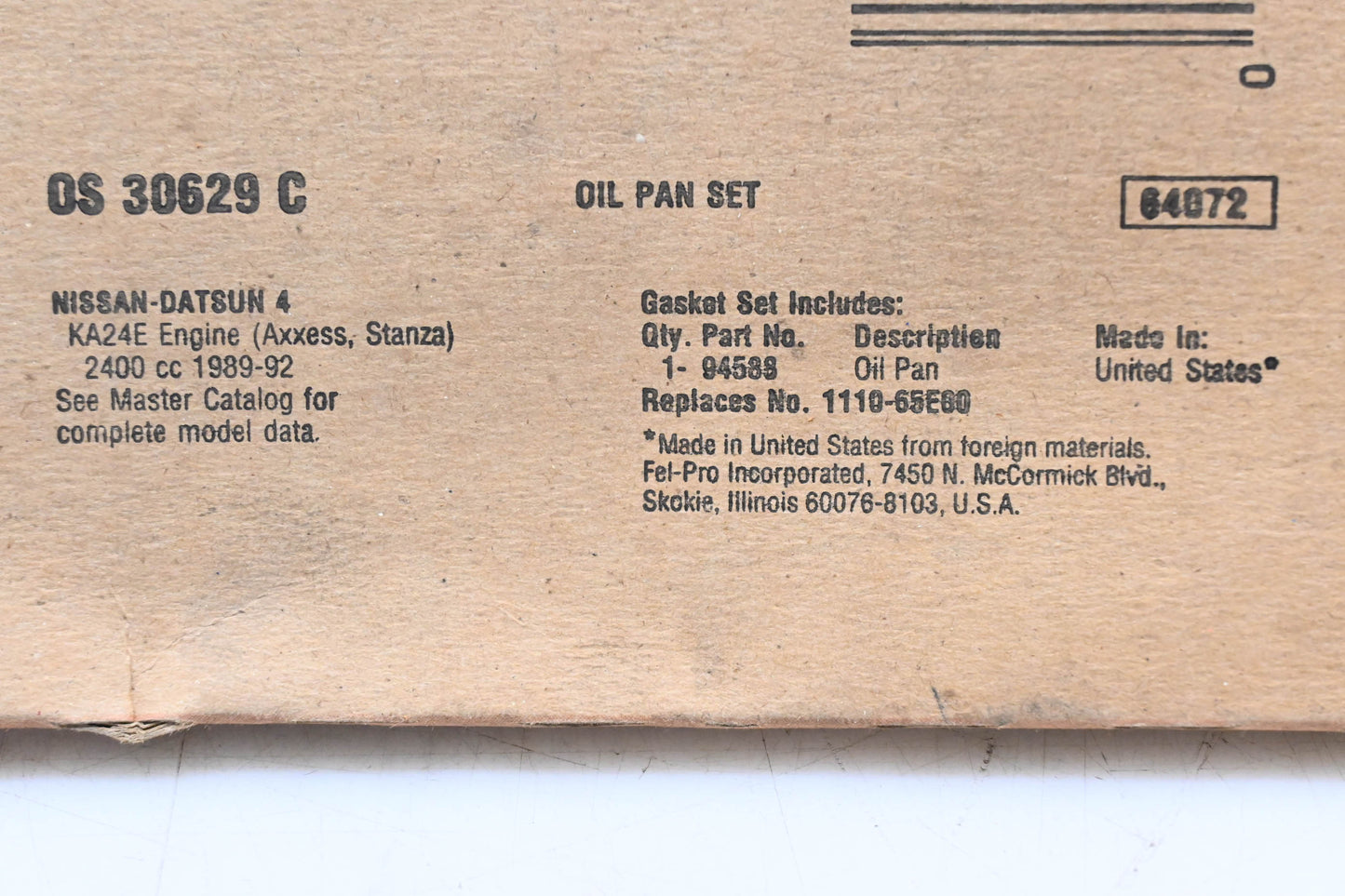 Fel-Pro OS 30629 C Oil Pan Gasket NOS