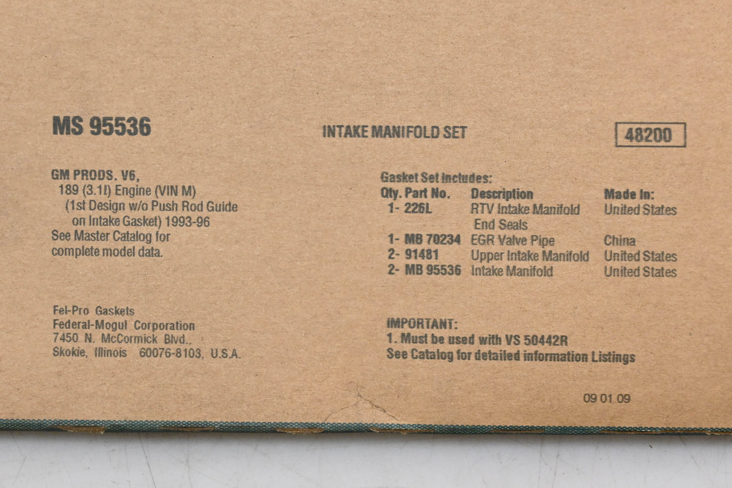 Fel-Pro MS 95536 Intake Manifold Gasket Kit NOS