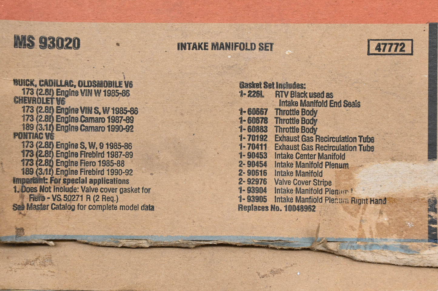 Fel-Pro MS 93020, 10048962 Intake Manifold Gasket Kit NOS