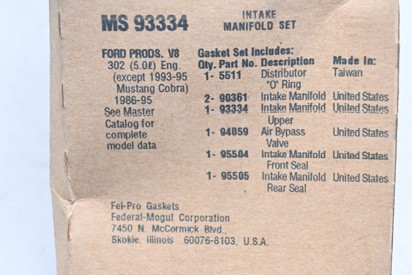 Fel-Pro MS 93334 Intake Manifold Gasket Kit NOS
