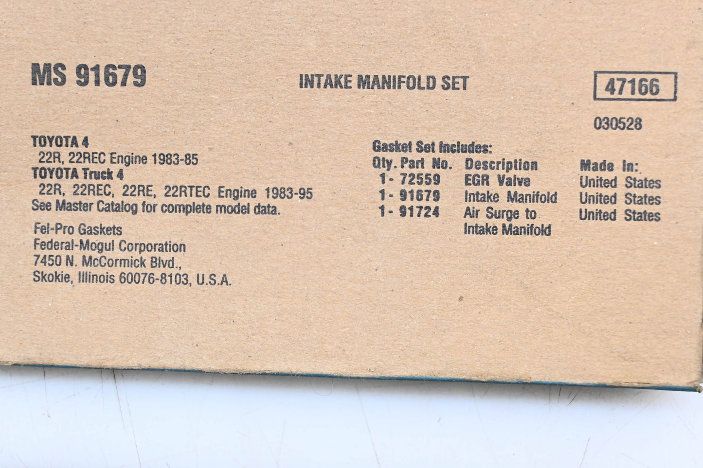 Fel-Pro MS 91679 Intake Manifold Gasket Kit NOS
