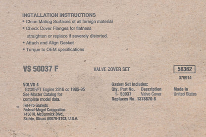 Fel-Pro VS 50037 F, 1378870-8 Valve Cover Gasket NOS