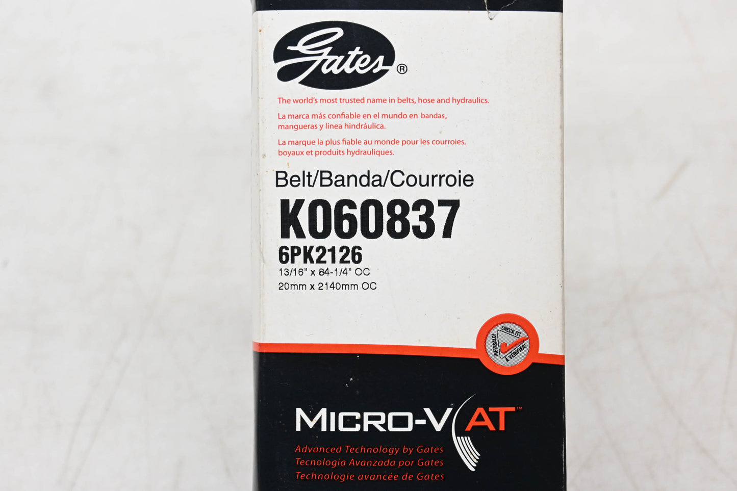 Gates K060837, 6PK2126 Micro-V Serpentine Belt NOS