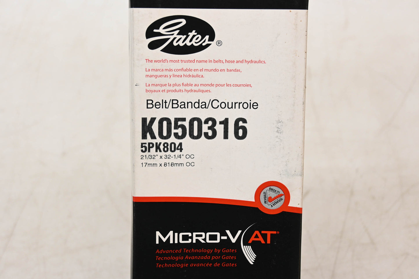 Gates K050316, 5PK804 Micro-V Serpentine Belt NOS