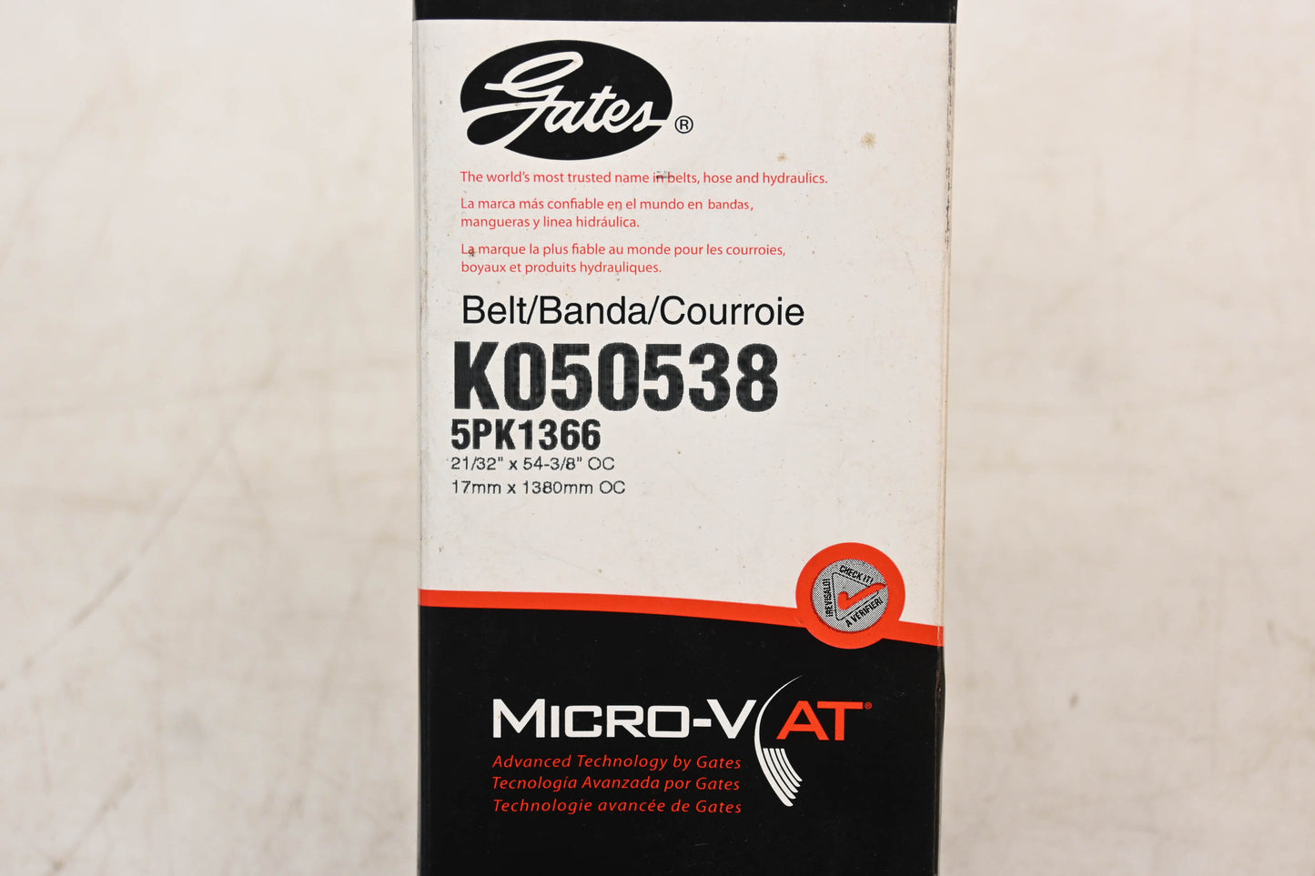 Gates K050538, 5PK1366 Micro-V Serpentine Belt NOS