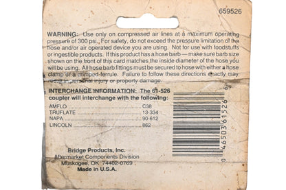 Camel 61-526 Type B Female Quick Coupler NOS