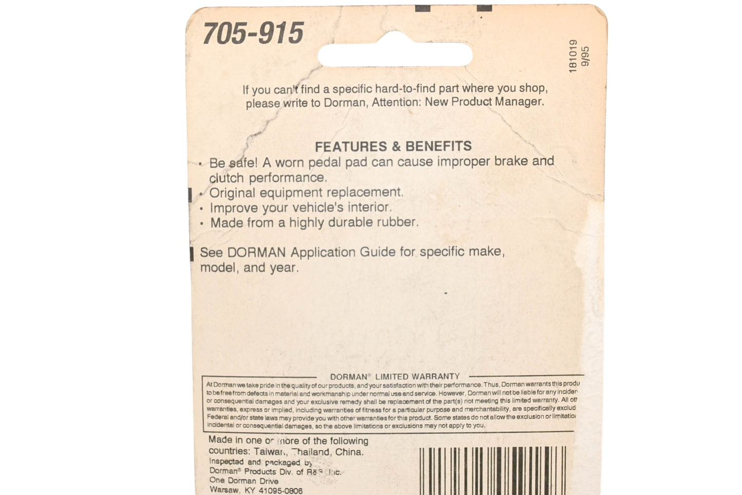 Dorman 705-915 Brake & Clutch Pedal Pad NOS