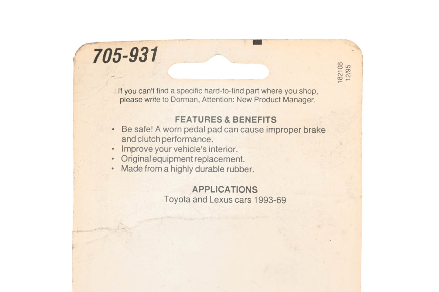 Dorman 705-931 Brake Pedal Pad NOS