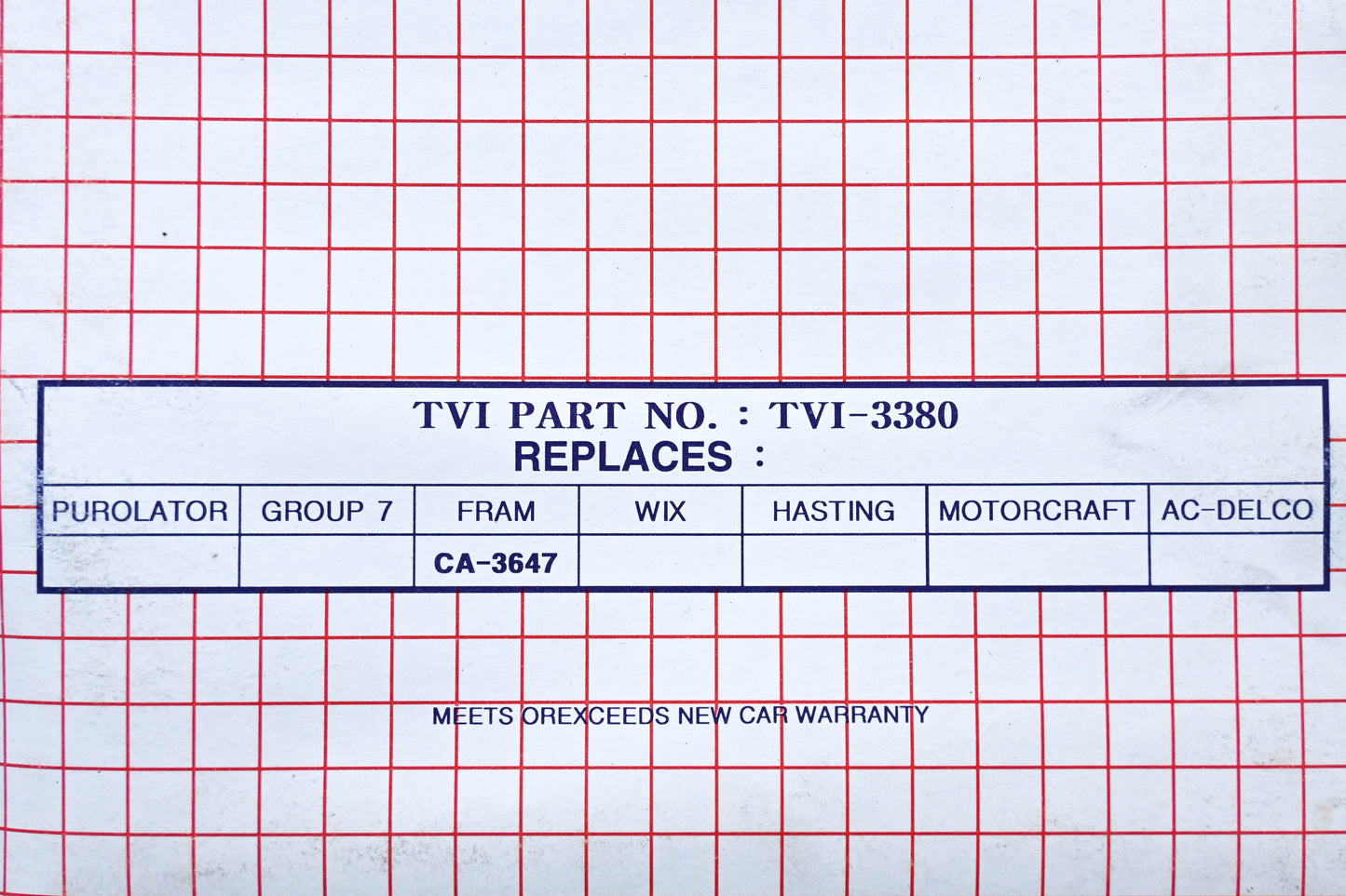 TVI CA-3647, TVI-3380 Air Filter NOS