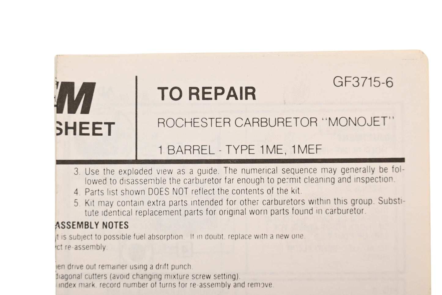 Hygrade 1583 Carburetor Repair Kit NOS