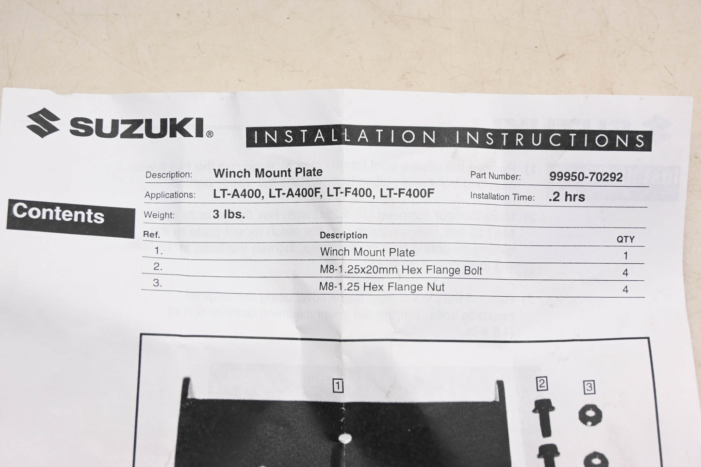 New OEM Suzuki 99950-70292 Eiger Winch Mount Kit NOS