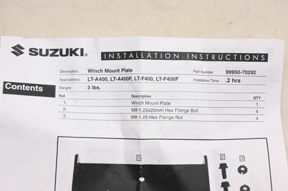 New OEM Suzuki 99950-70292 Eiger Winch Mount Kit NOS