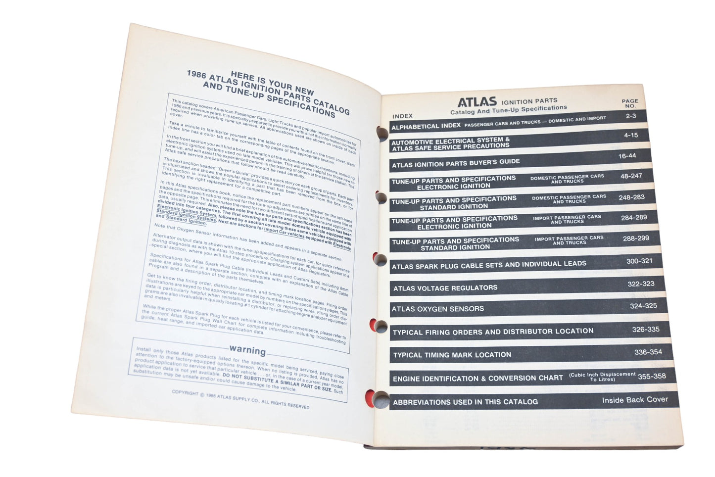 Atlas A-1000 1986 Ignition Parts & Tune-Up Specifications Catalog