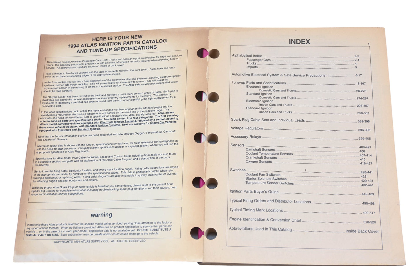 Atlas A-1007 1994 Ignition Parts & Tune-Up Specifications Catalog