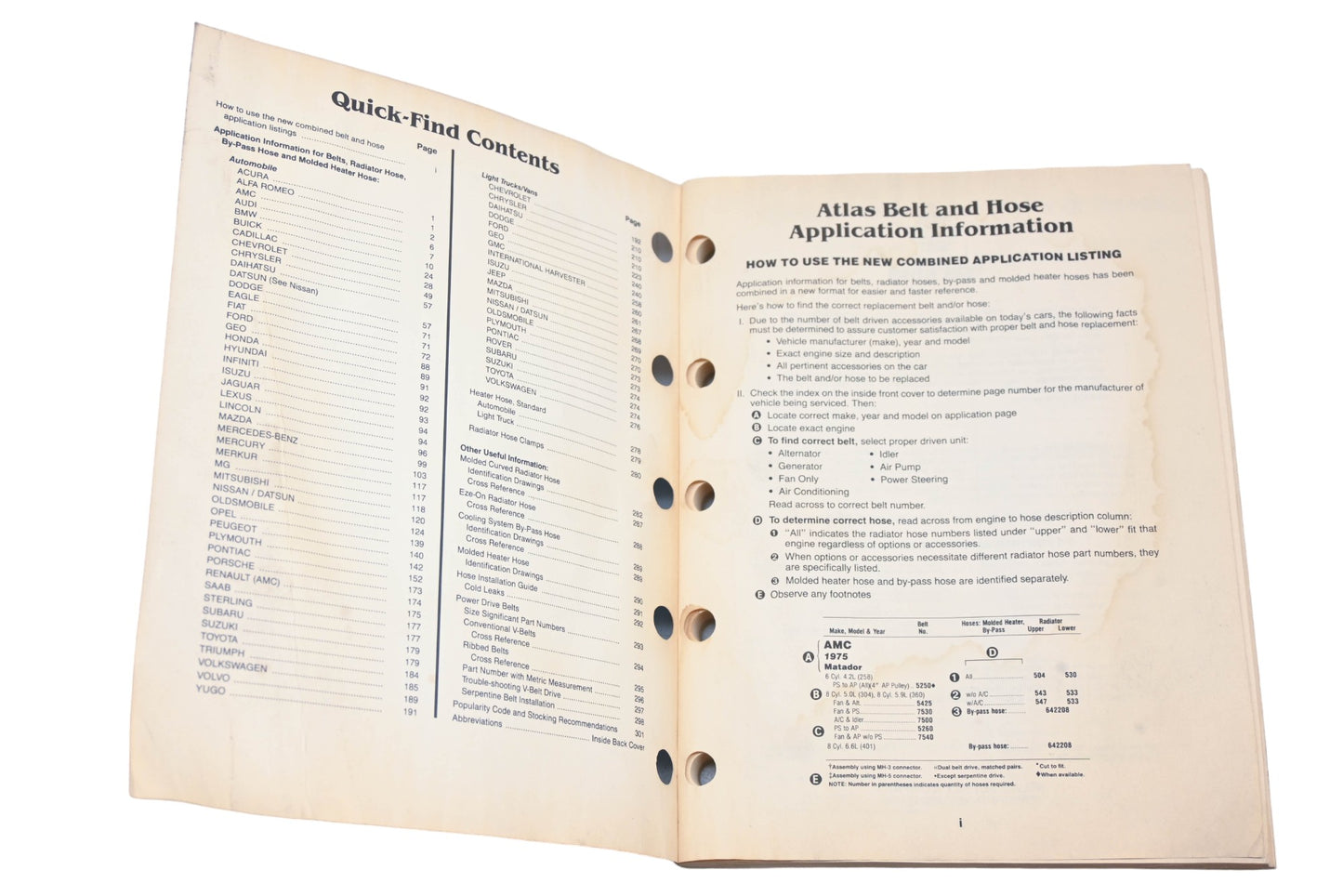 Atlas 2334 (8-91), 2334 1991 Belt & Hose application Information Catalog