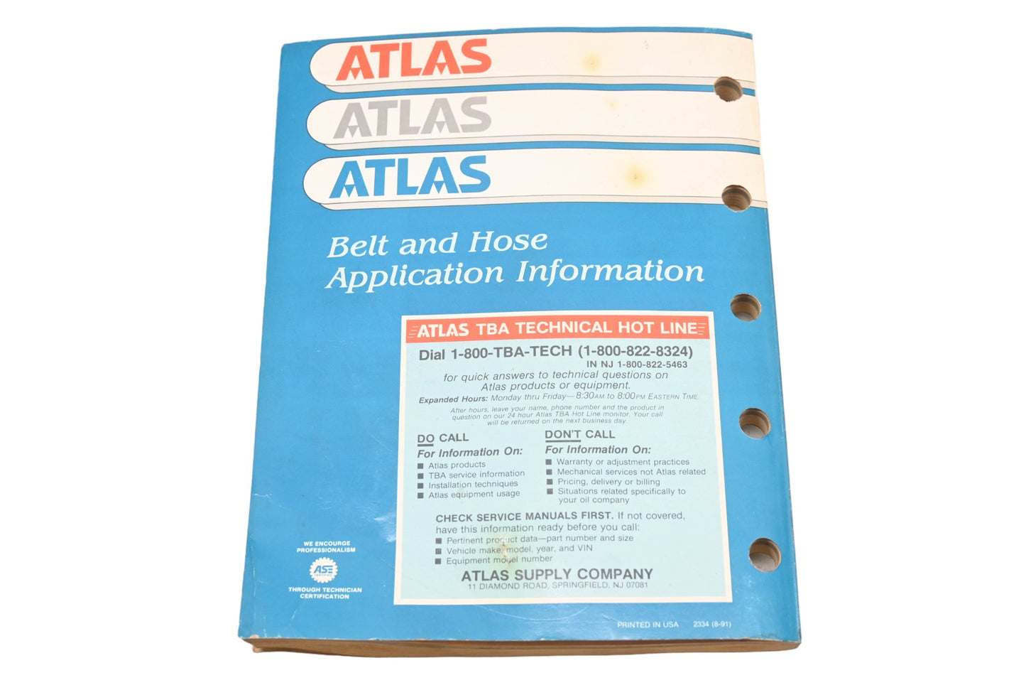 Atlas 2334 (8-91), 2334 1991 Belt & Hose application Information Catalog