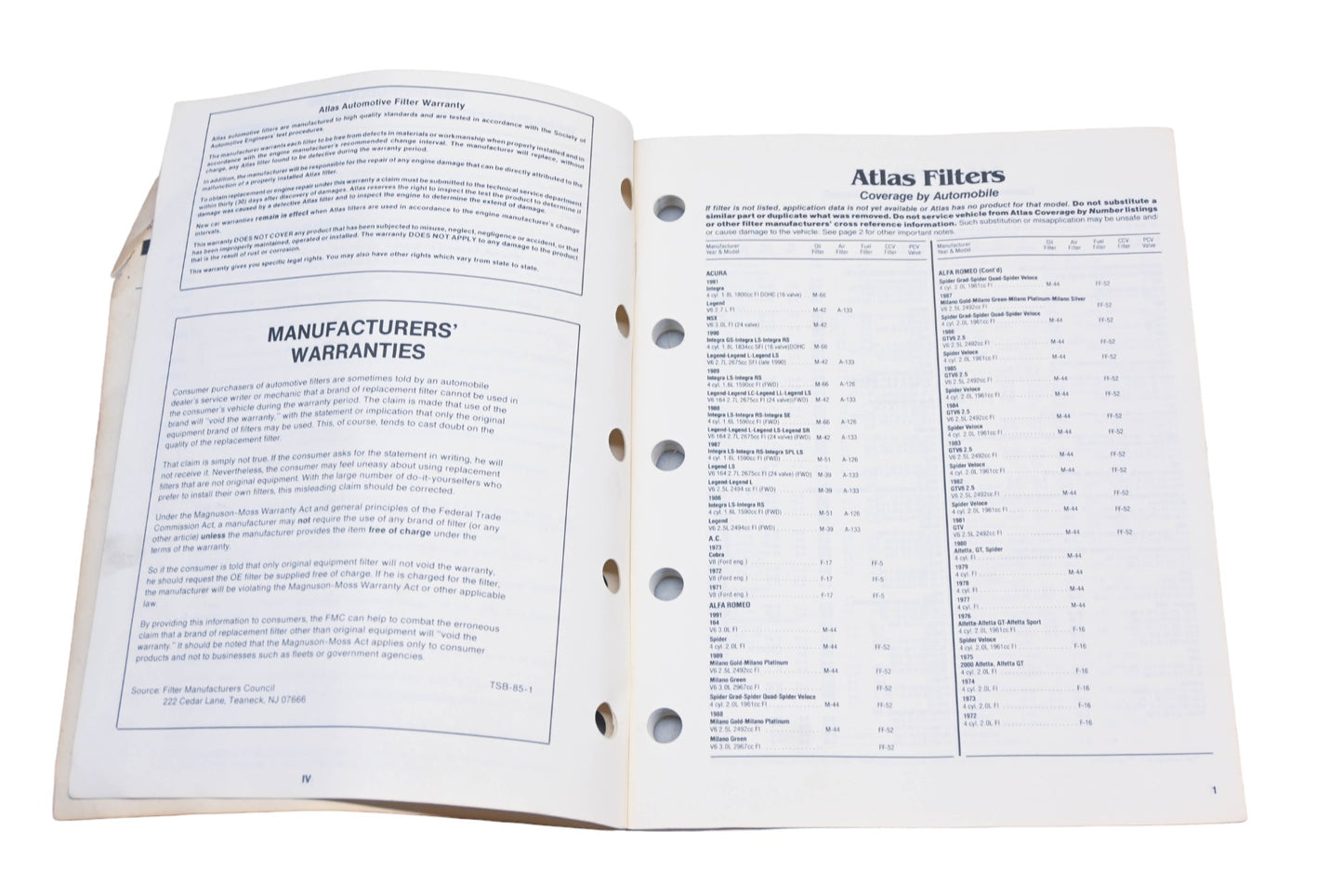 Atlas YF015-23 1991 Filter Application Catalog