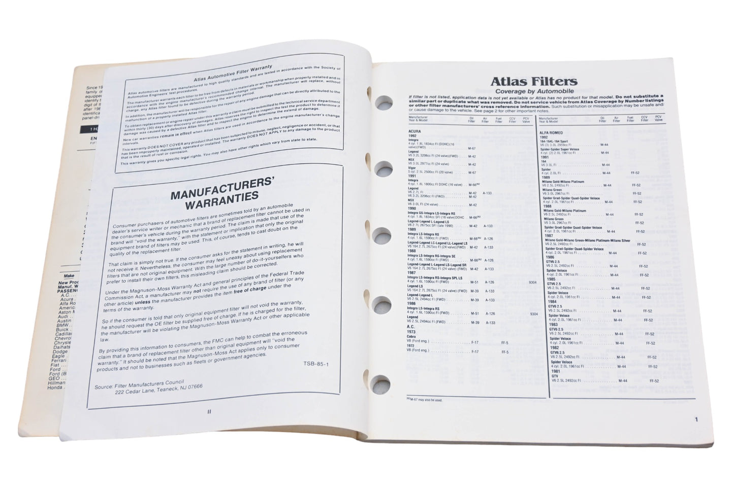 Atlas YF015-25 1992 Filter Application Catalog
