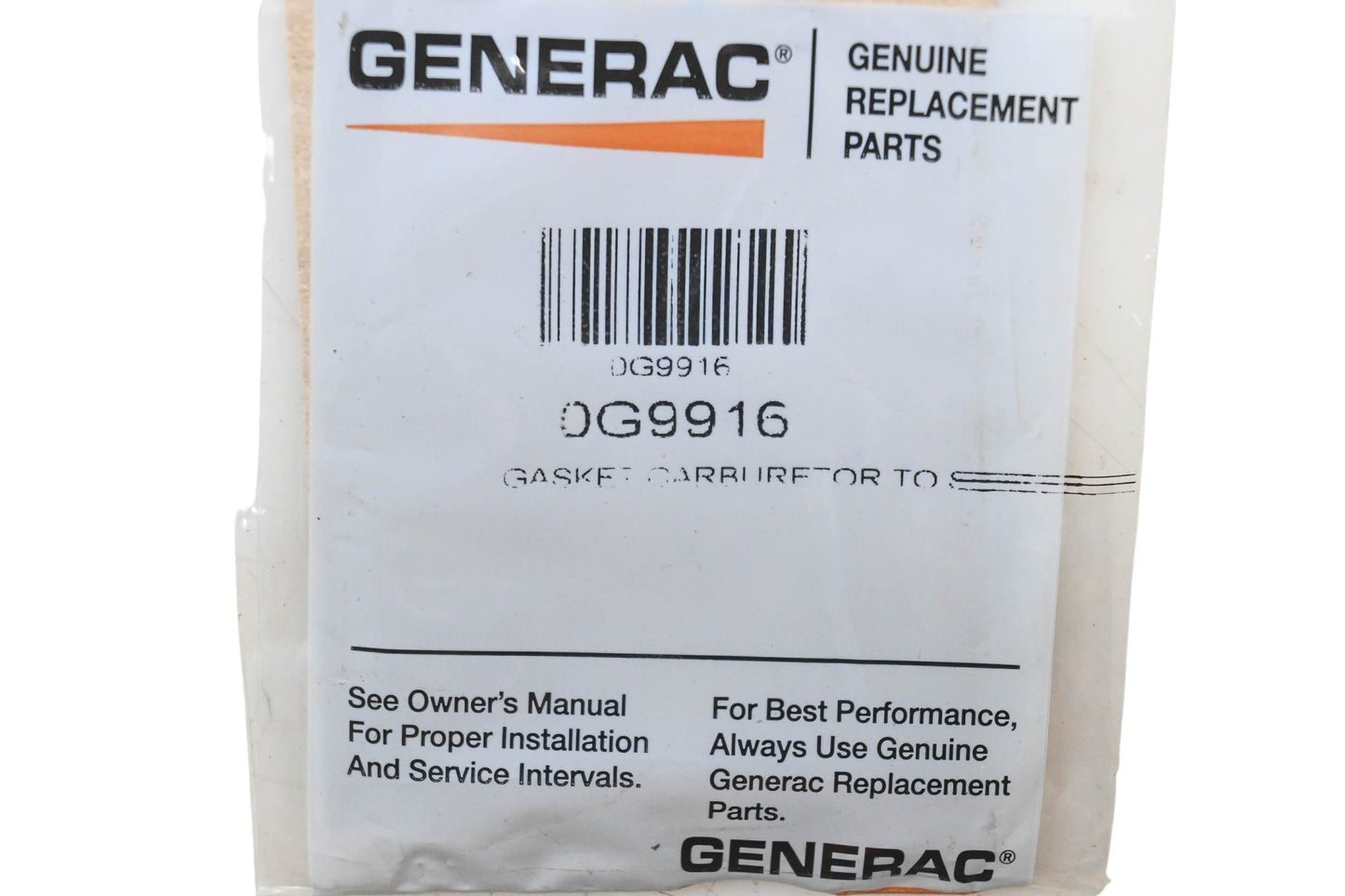 Generac 0G9916 Carburetor Gasket NOS