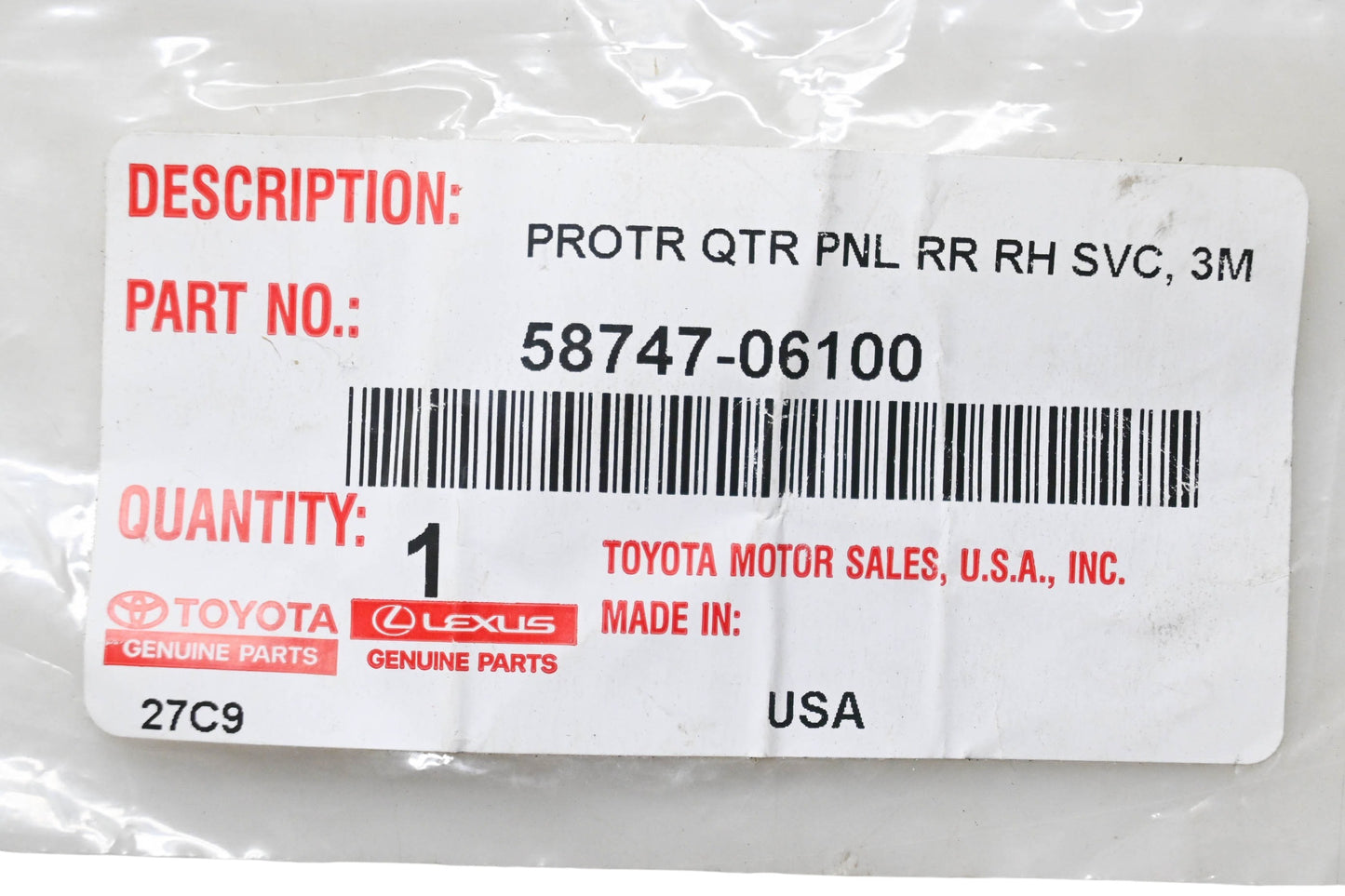 New OEM Toyota 58747-06100 Quarter Panel Protector NOS
