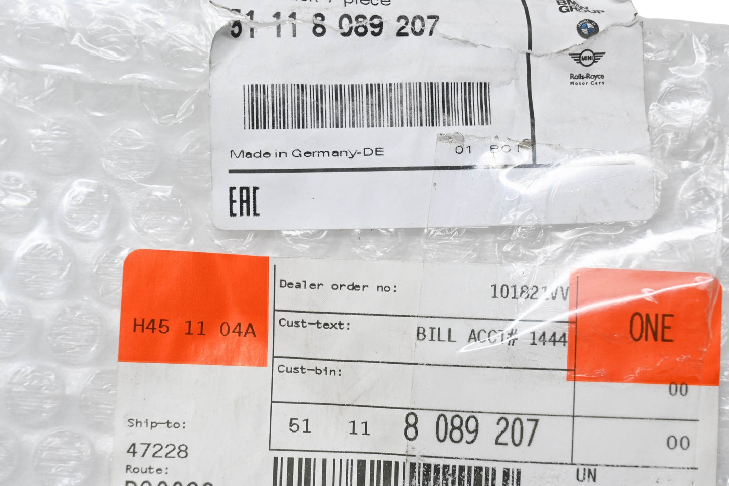 New OEM BMW 51 11 8 089 207 Trim Molding NOS