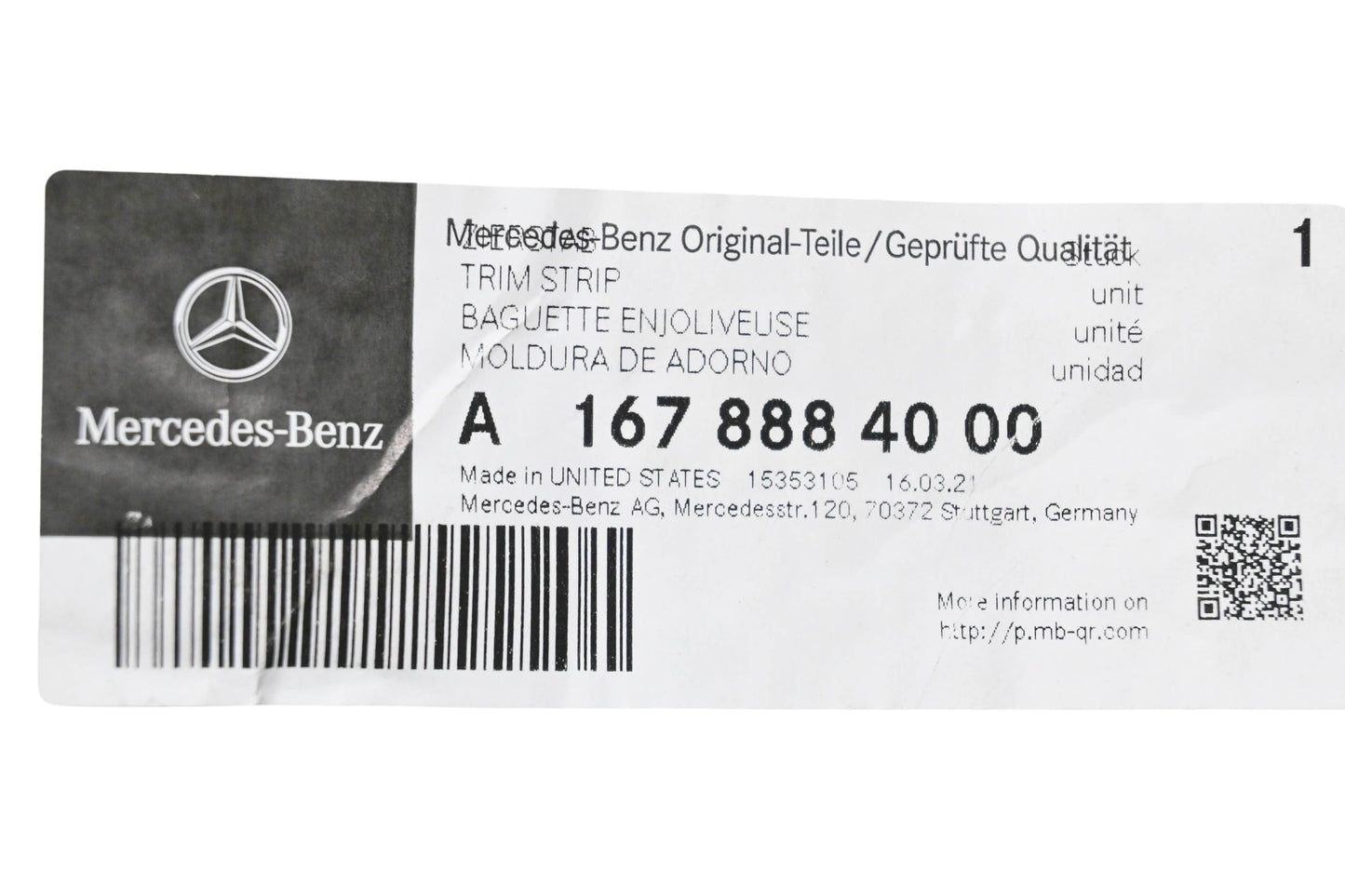 New OEM Mercedes-Benz 167 888 40 00 Trim Strip NOS