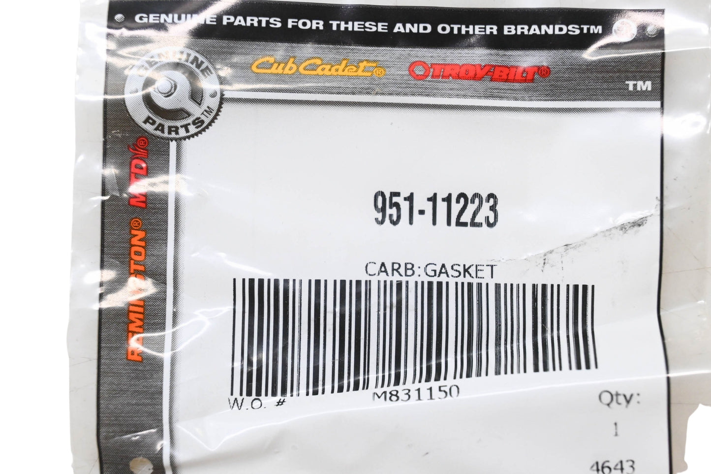 Cub Cadet 951-11223 Carburetor Gasket NOS