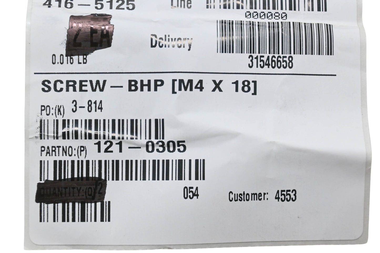 Toro 121-0305 Screws Qty 2 NOS