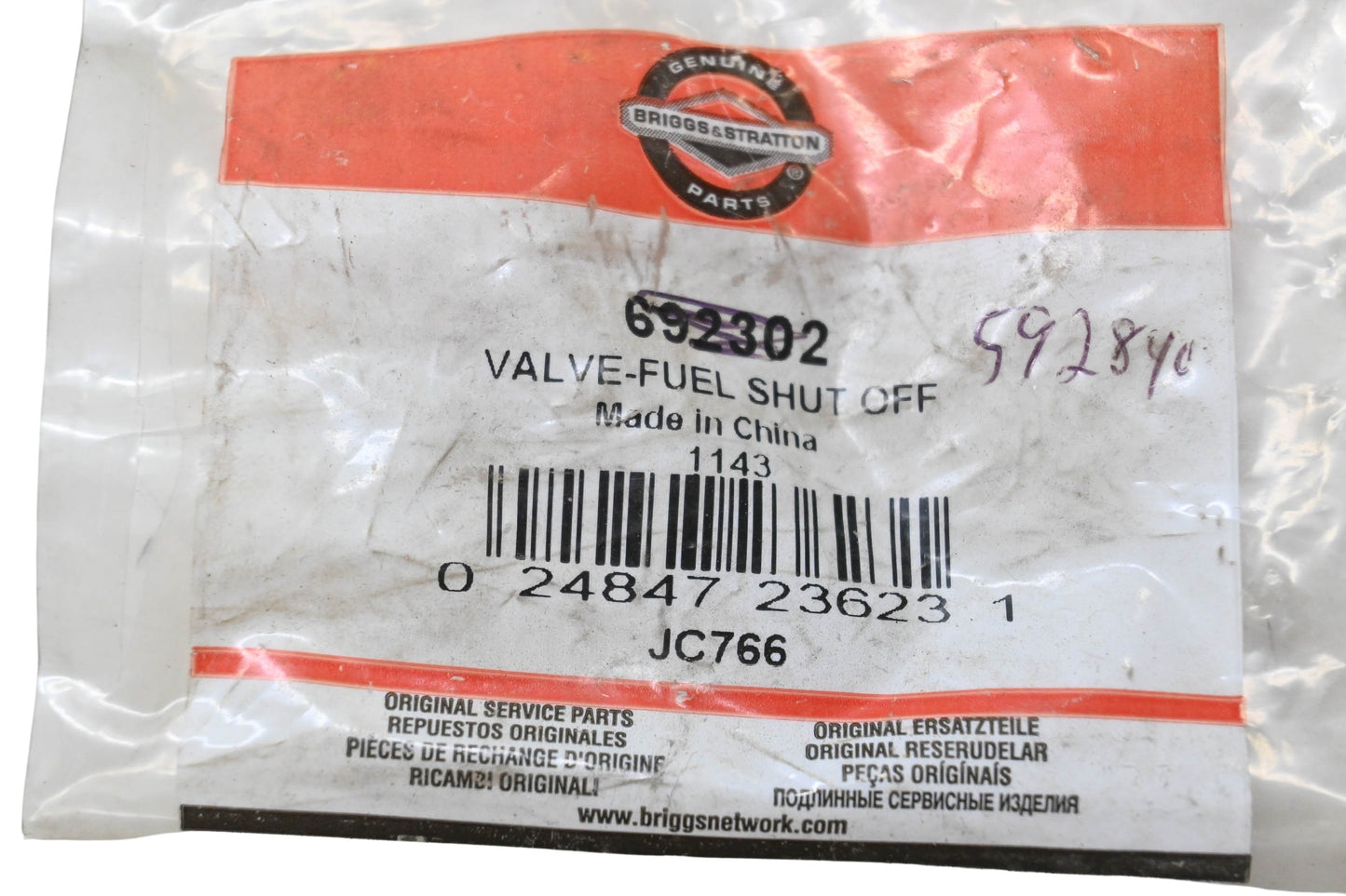 New OEM Briggs & Stratton 592840, 692302 Fuel Shut-Off Valve NOS