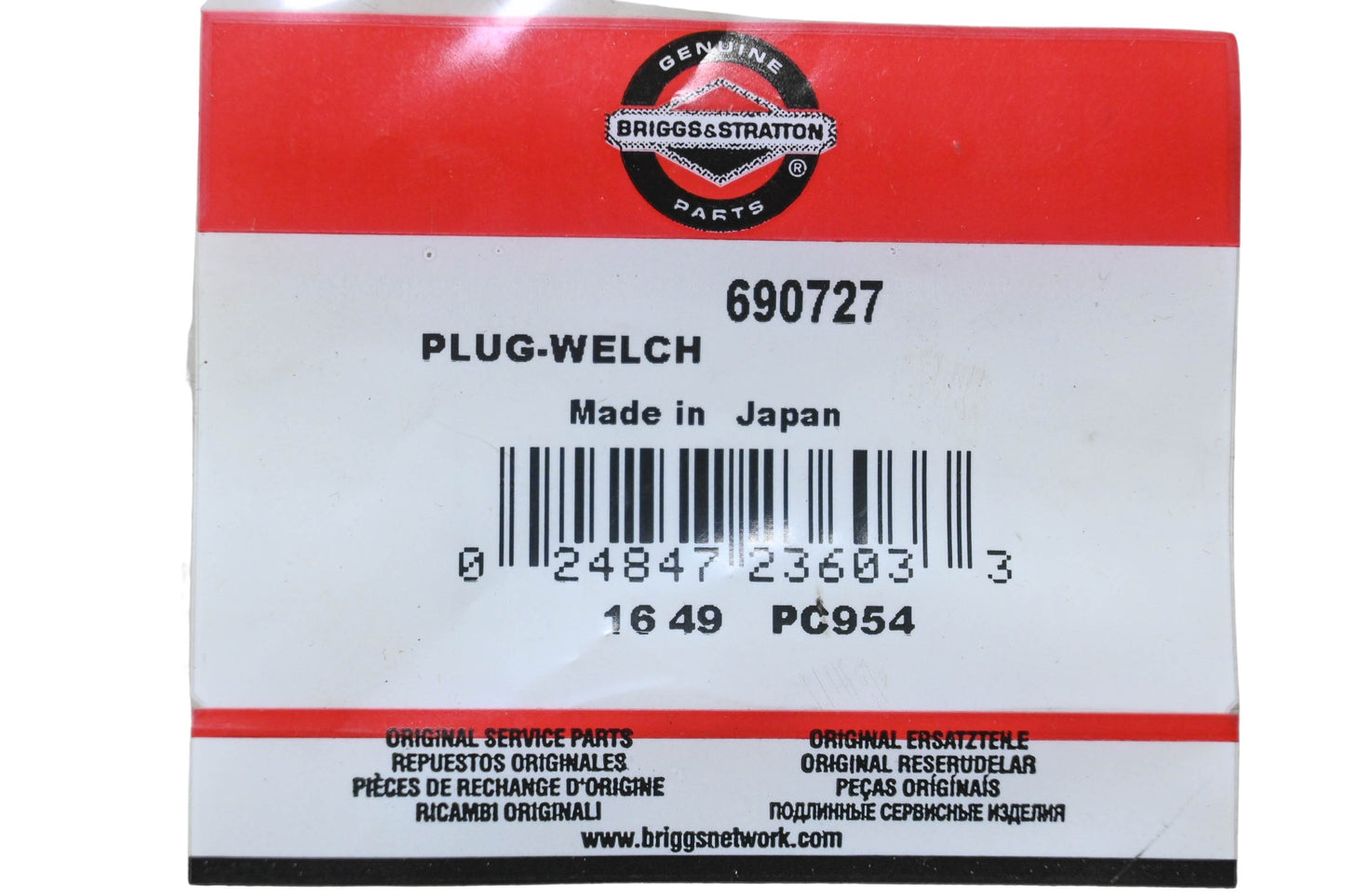 New OEM Briggs & Stratton 690727 Welch Plug NOS