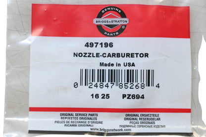 New OEM Briggs & Stratton 497196 Carburetor Nozzle NOS
