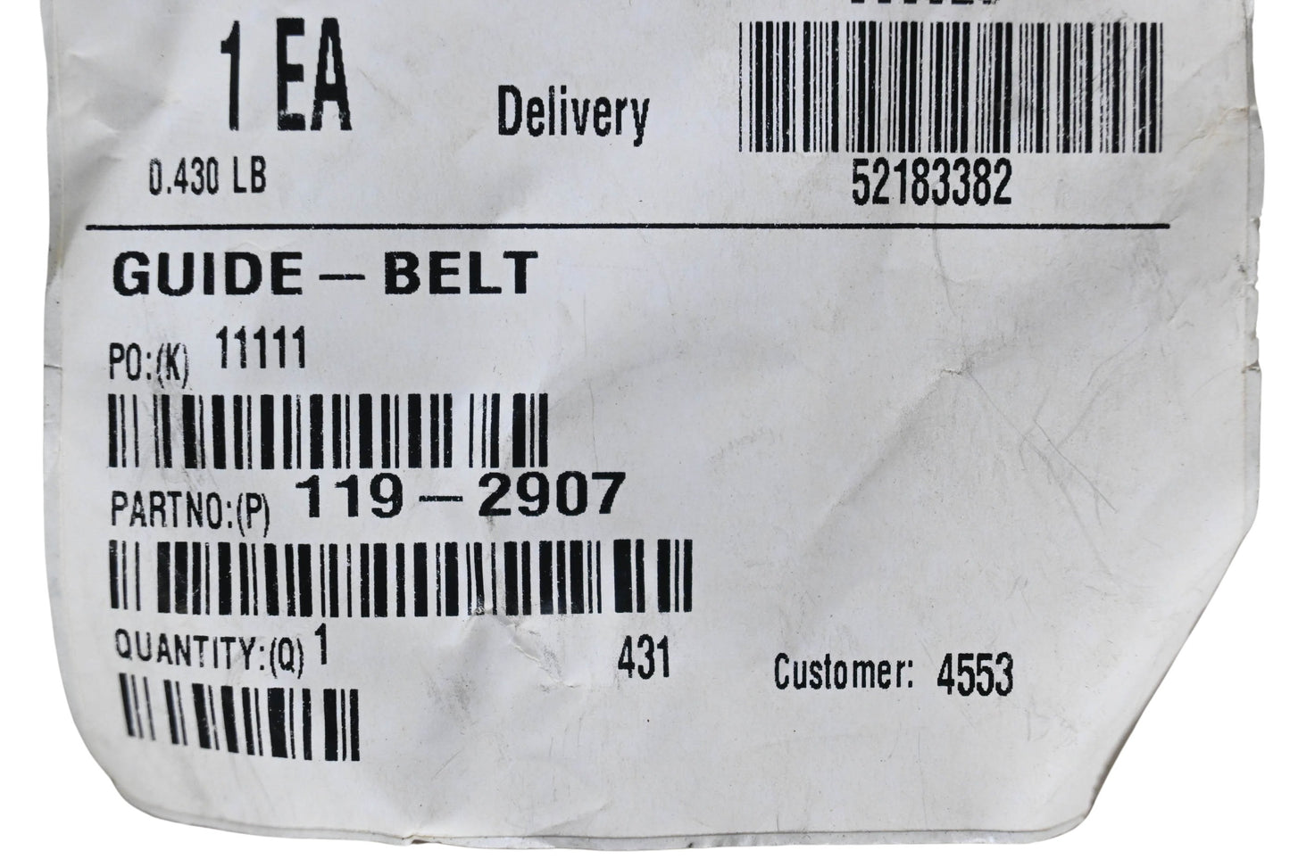 Toro 119-2907 Belt Guide NOS