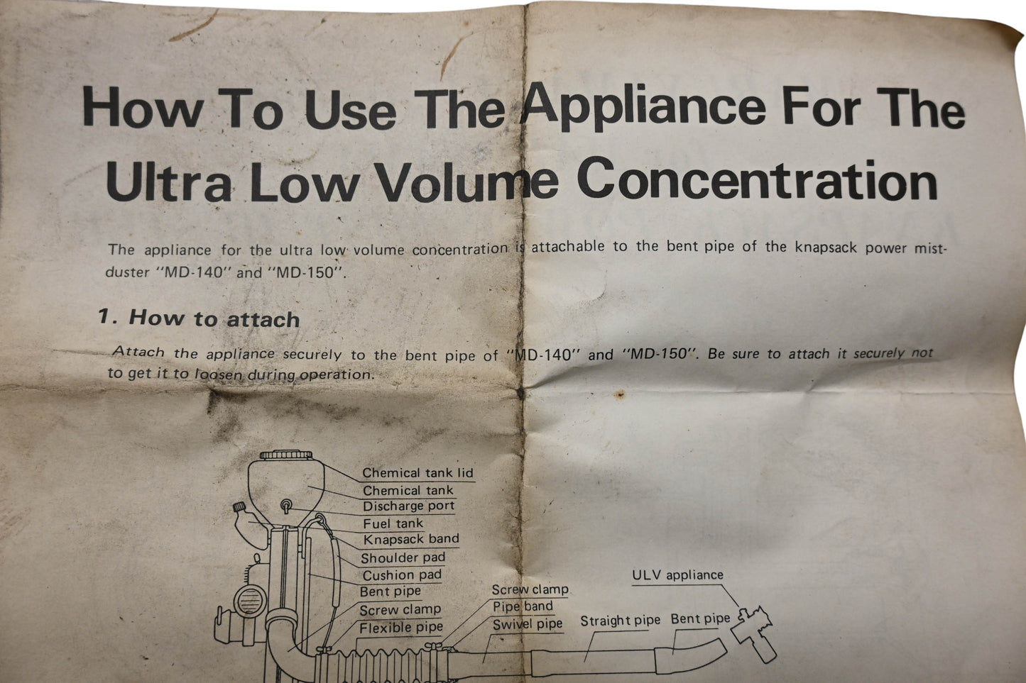 Maruyama MD-140, MD-150 ULV Appliance for Knapsack Power Mist Duster MD-140 MD-150 NOS