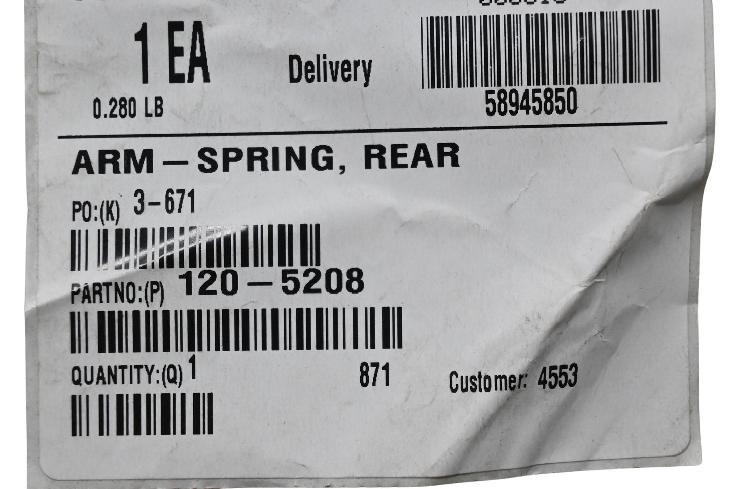 Toro 120-5208 Rear Spring Arm NOS