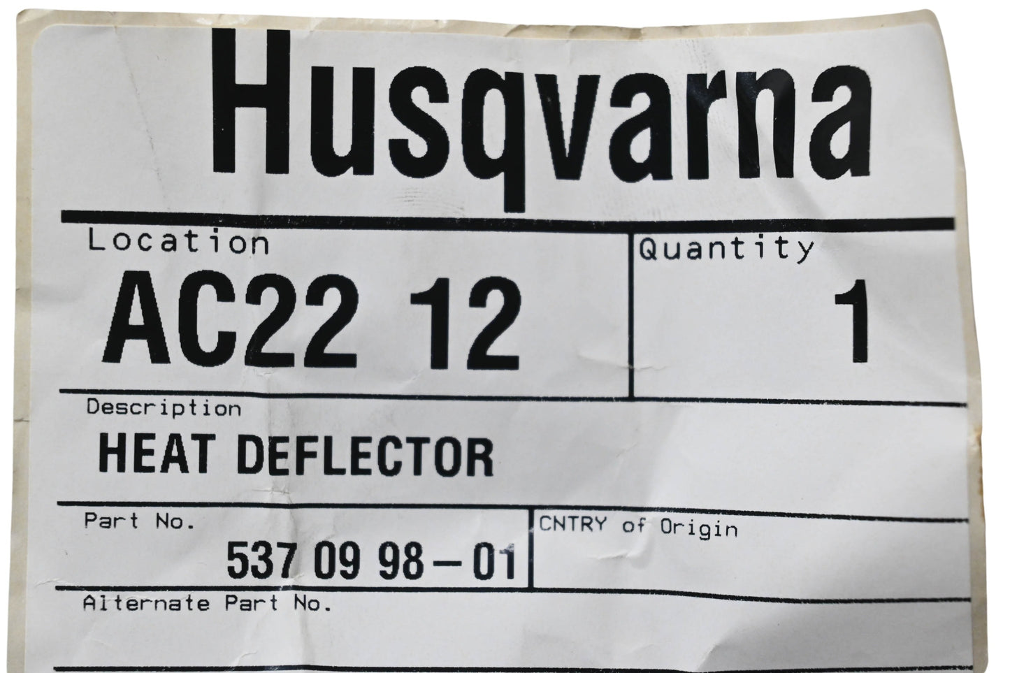 New OEM Husqvarna 537 09 98-01, 537099801 Heat Deflector NOS