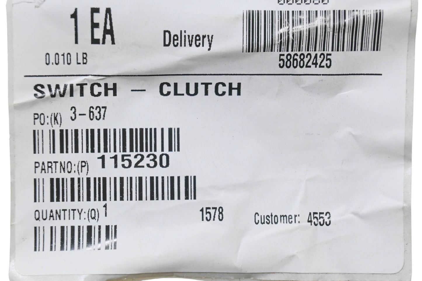 Toro 115230 Clutch Switch NOS