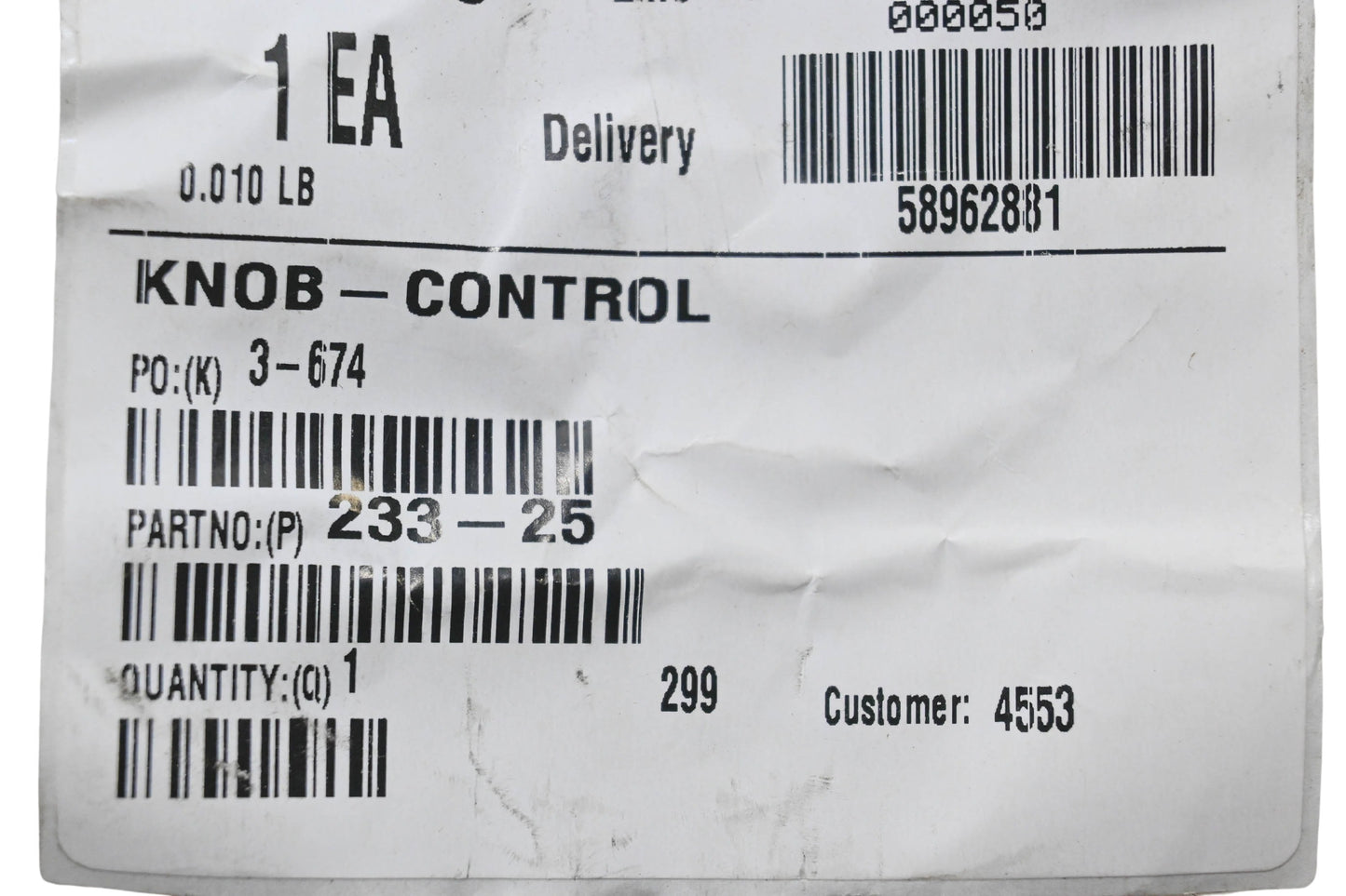 Toro 233-25 Control Knob NOS