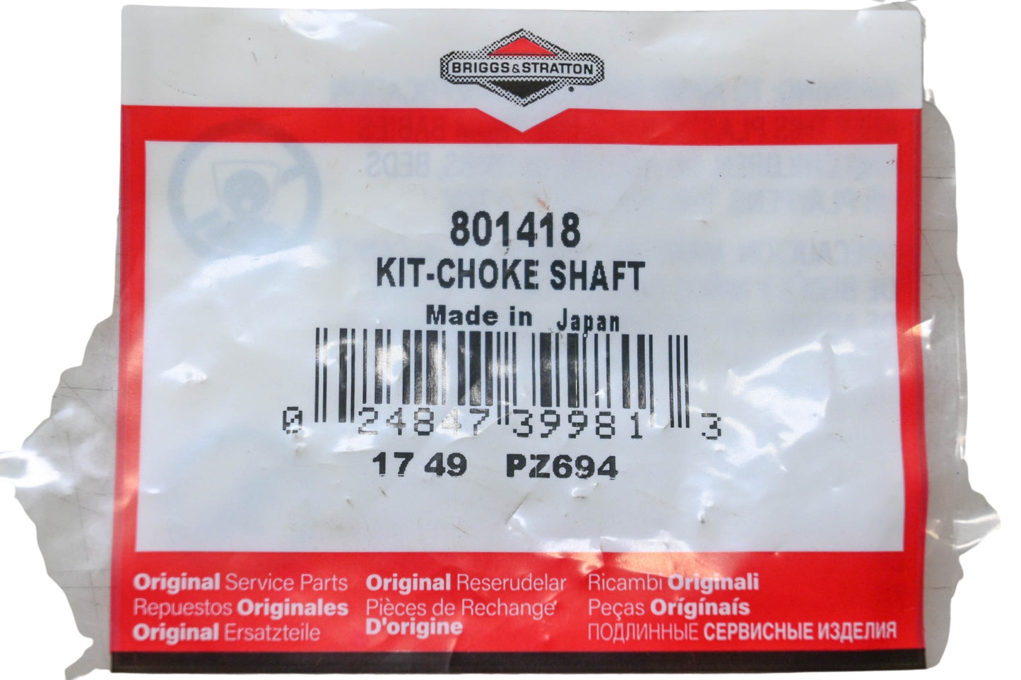 New OEM Briggs & Stratton 801418 Choke Shaft Kit NOS