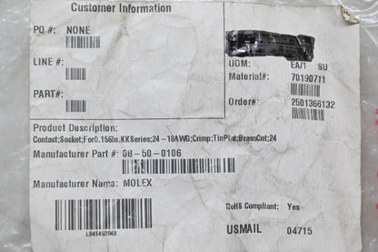 Molex 08-50-0106 Female Connector Terminals Qty 2 NOS