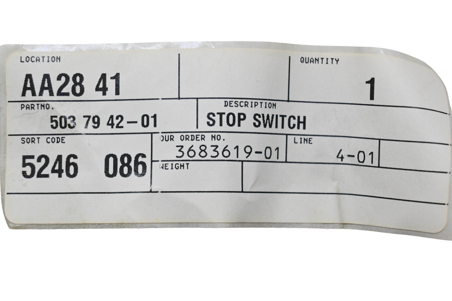 New OEM Husqvarna 503 79 42-01, 503794201 Stop Switch NOS