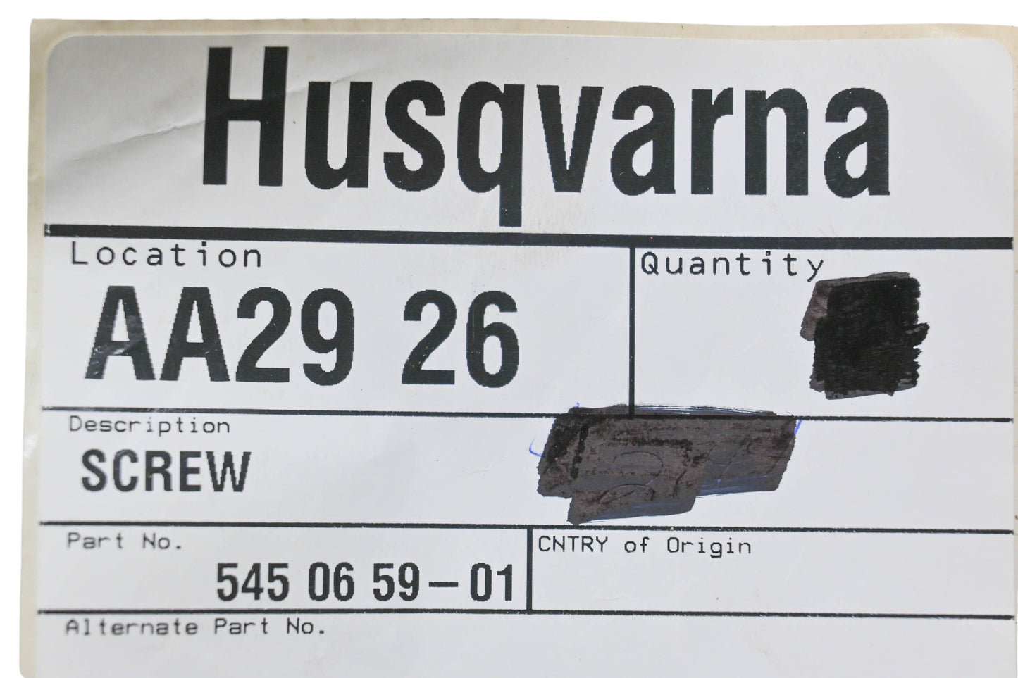 New OEM Husqvarna 545 06 59-01, 545065901 Screw NOS