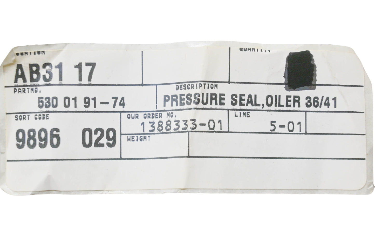 New OEM Husqvarna 530 01 91-74, 530019174 Oiler Pressure Seal NOS