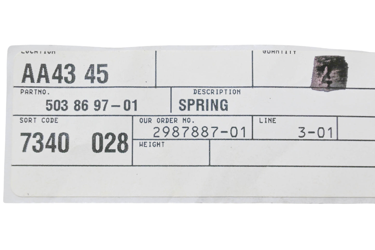 New OEM Husqvarna 503 86 97-01, 503869701 Spring NOS