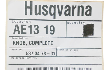 New OEM Husqvarna 537 34 78-01, 537347801 Complete Knob NOS