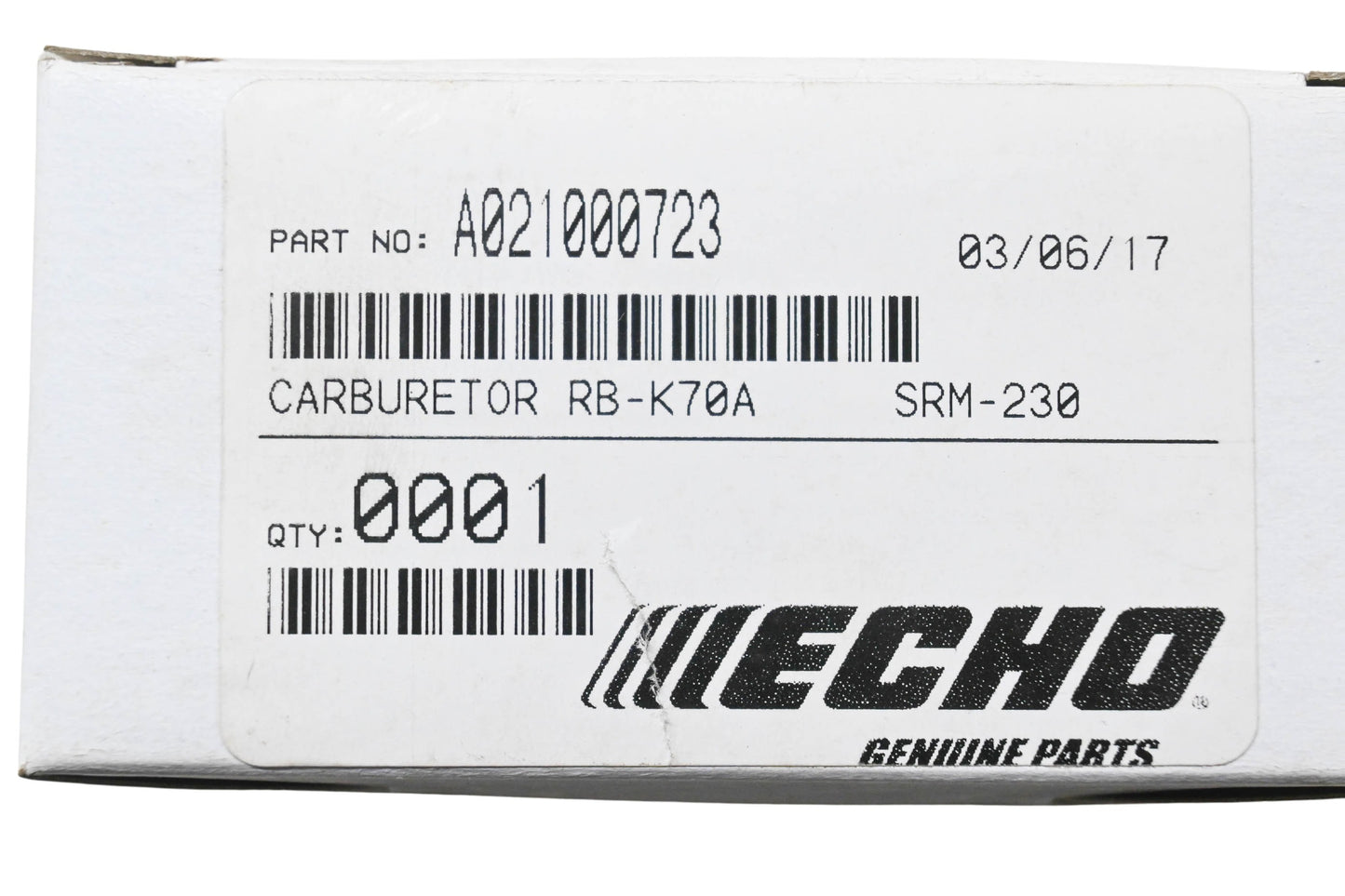 New OEM Echo A021000723, RB-K70A, SRM-230 Carburetor NOS