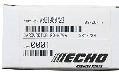 New OEM Echo A021000723, RB-K70A, SRM-230 Carburetor NOS