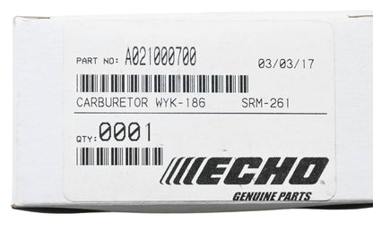 New OEM Echo A021000700, WYK-186, SRM-261 Carburetor NOS