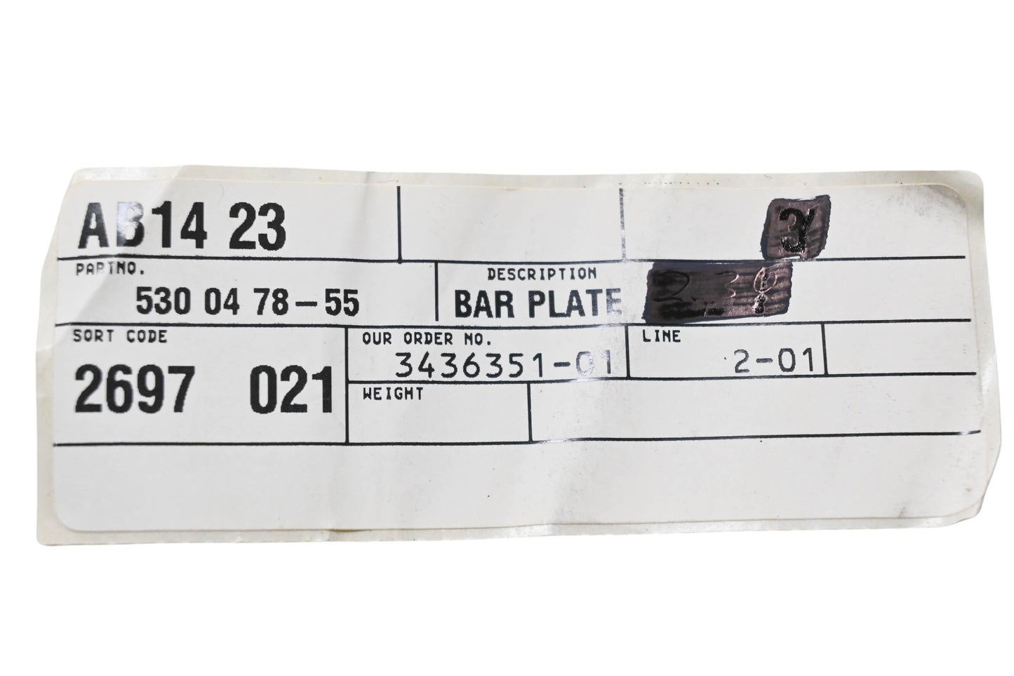 New OEM Husqvarna 530 04 78-55, 530047855 Bar Plate NOS